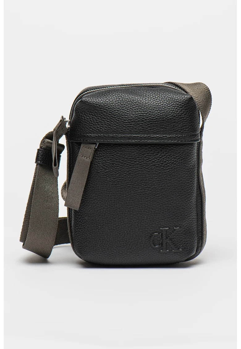 Geanta crossbody din piele ecologica cu bareta textila, Negru