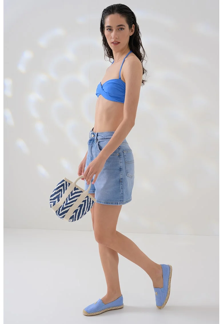 Sutien de baie cu model bandeau si detaliu rasucit, Albastru deschis