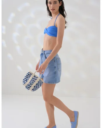 Sutien de baie cu model bandeau si detaliu rasucit, Albastru deschis