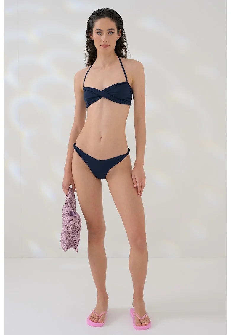 Sutien de baie cu model bandeau si detaliu rasucit, Bleumarin