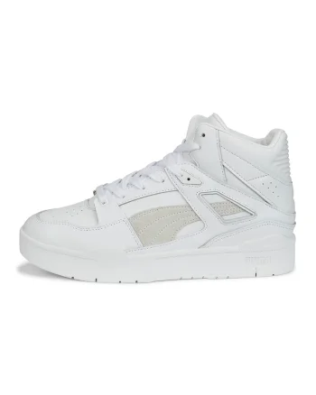 Pantofi sport mid-high de piele ecologica cu garnituri de piele intoarsa Slipstream, Alb optic