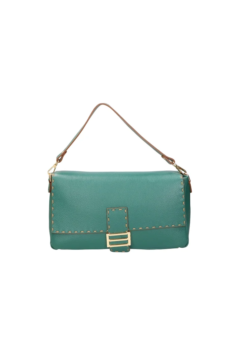 Geanta crossbody din piele cu bareta detasabila, Albastru aquamarin