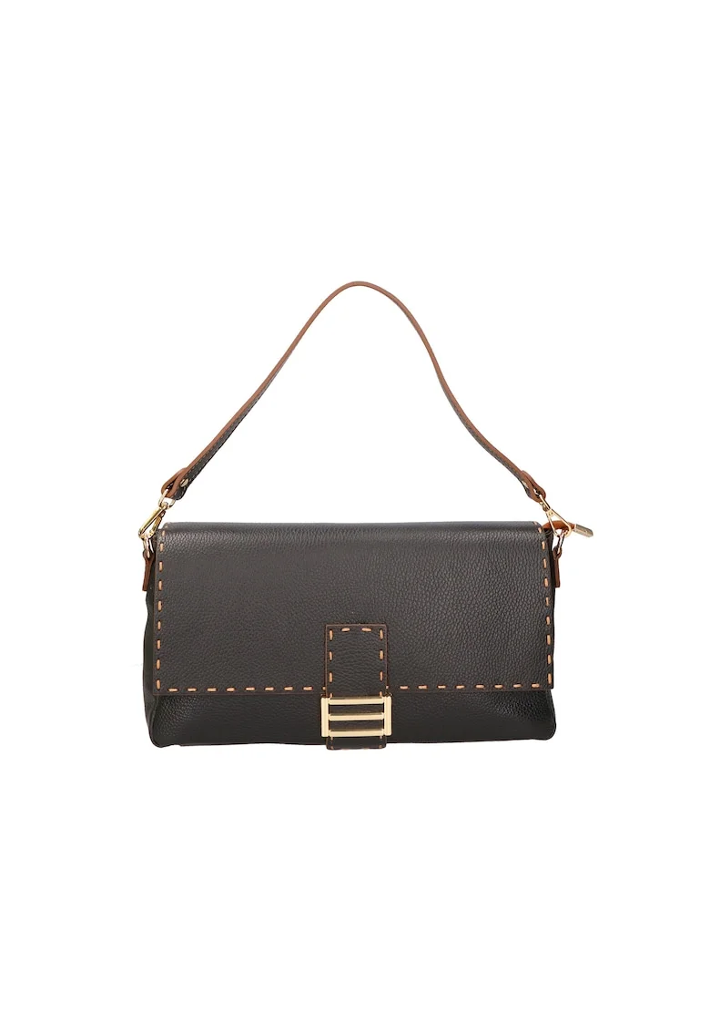 Geanta crossbody din piele cu bareta detasabila, Negru