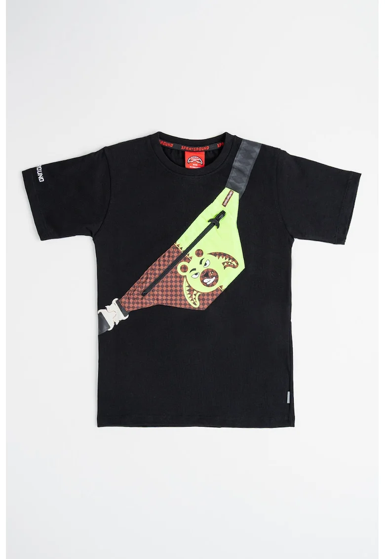 Tricou din bumbac Crossbody Money Bear, Negru/Verde electric