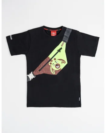 Tricou din bumbac Crossbody Money Bear, Negru/Verde electric