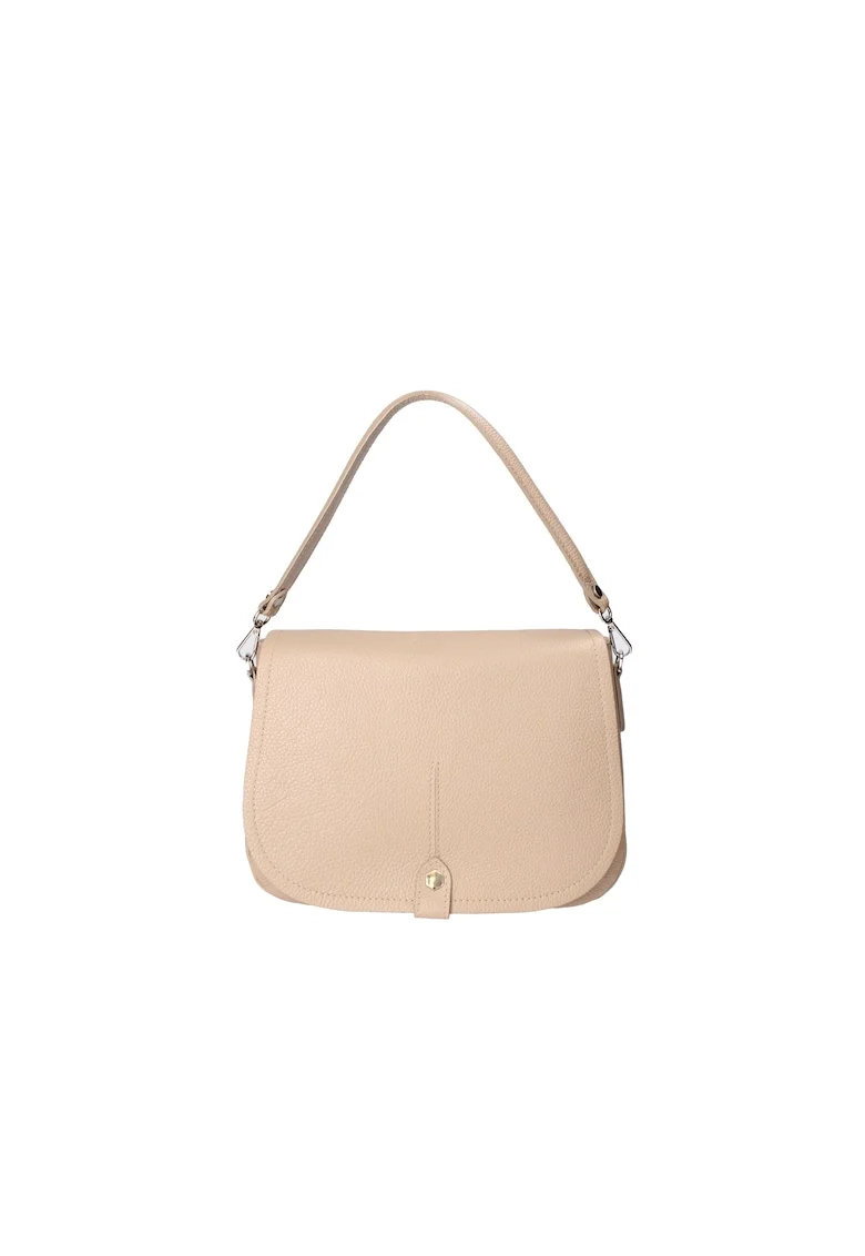 Geanta crossbody de piele cu clapa, Maro taupe