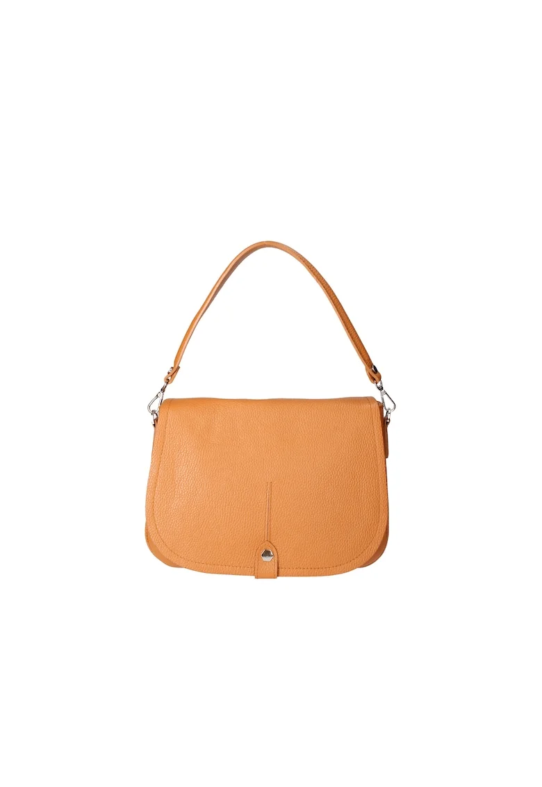 Geanta crossbody de piele cu clapa, Caramel