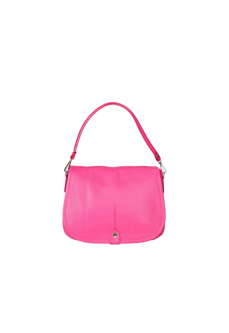Geanta crossbody de piele cu clapa, Fucsia