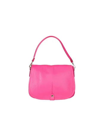Geanta crossbody de piele cu clapa, Fucsia