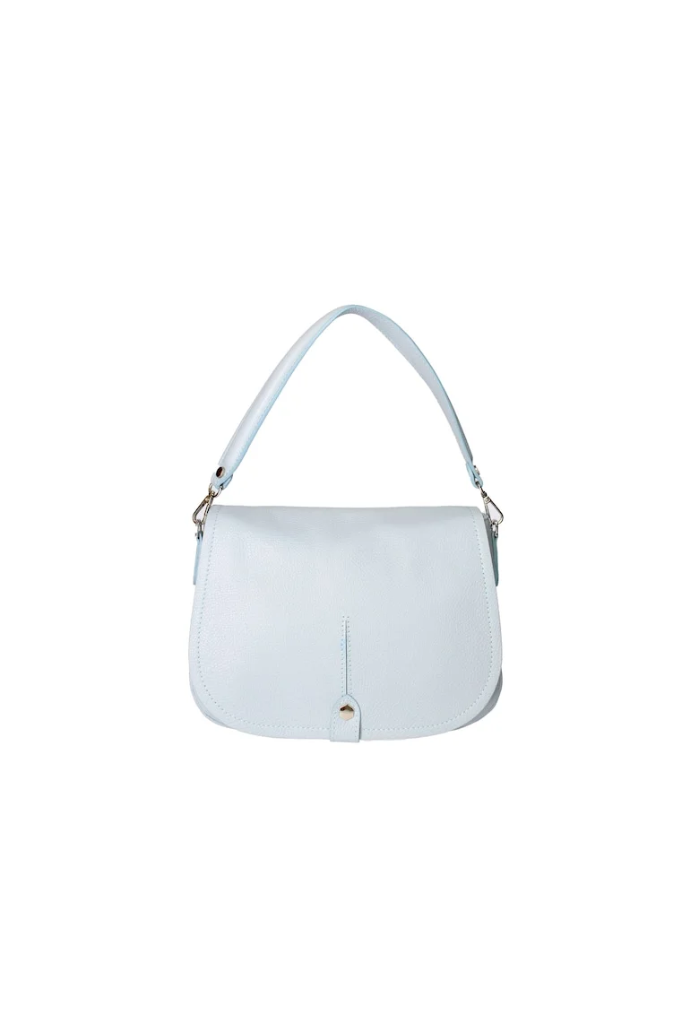 Geanta crossbody de piele cu clapa, Albastru pastel