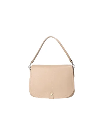 Geanta crossbody de piele cu clapa, Maro taupe