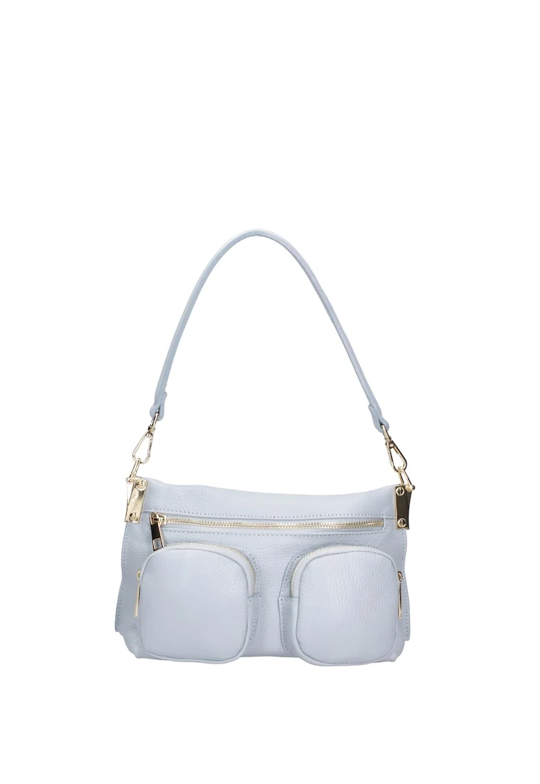Geanta crossbody de piele cu buzunare multiple, Albastru deschis