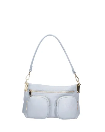 Geanta crossbody de piele cu buzunare multiple, Albastru deschis