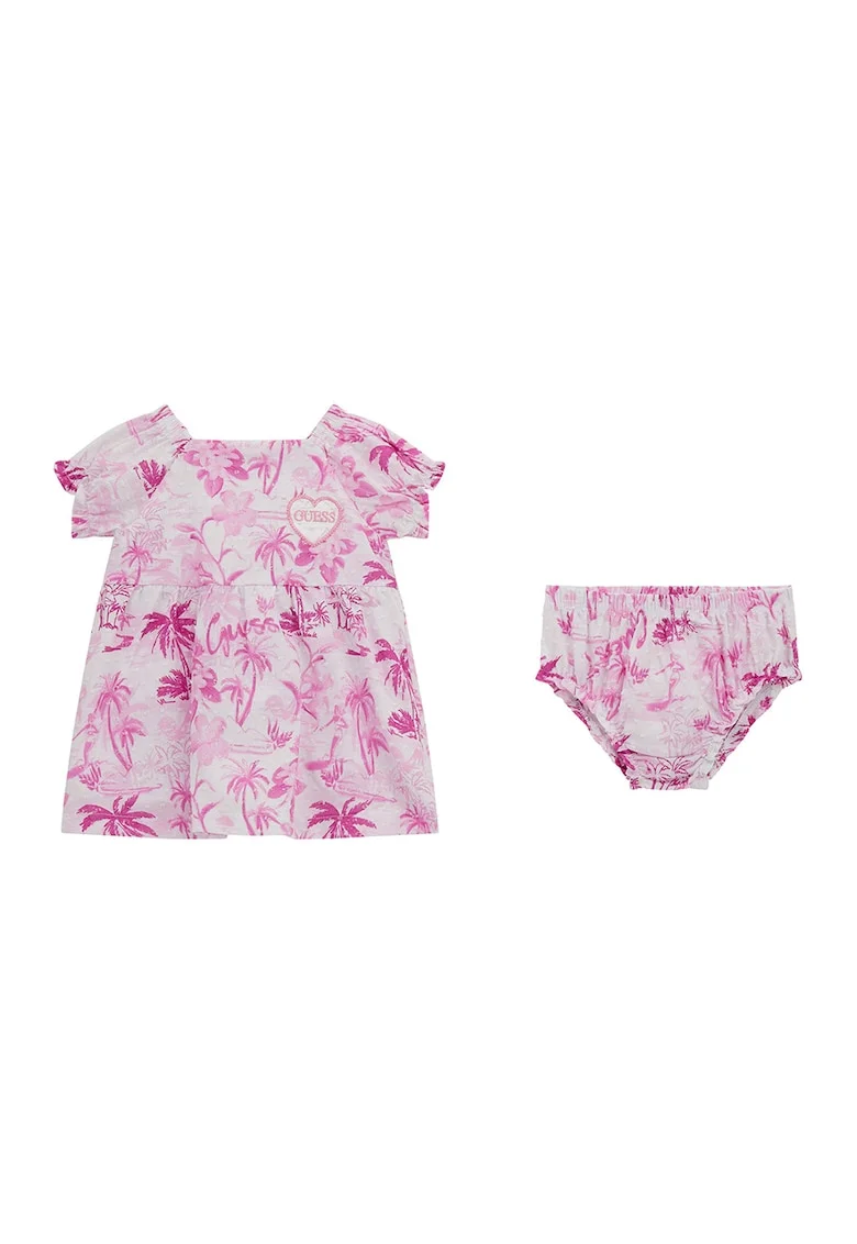 Set de chiloti si rochie din bumbac cu imprimeu tropical - 2 Piese, Alb/Roz
