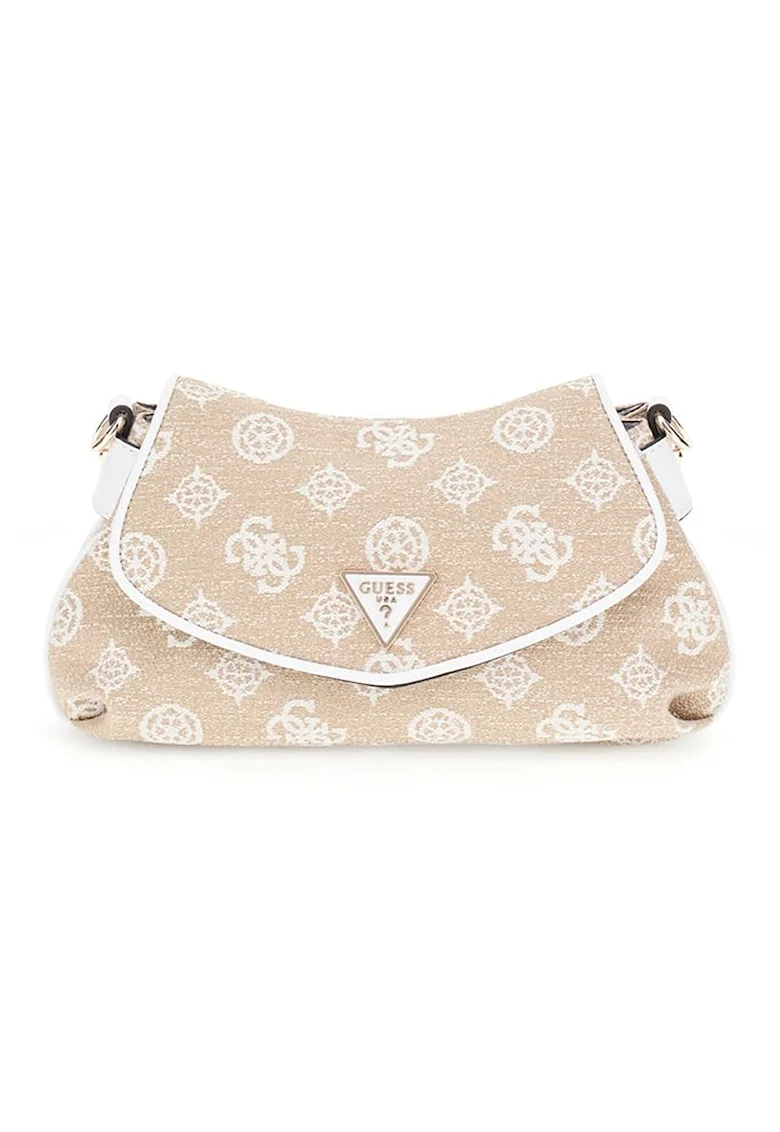 Geanta crossbody din material textil cu model logo Beyza, Alb/Bej