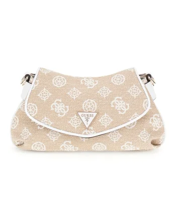 Geanta crossbody din material textil cu model logo Beyza, Alb/Bej