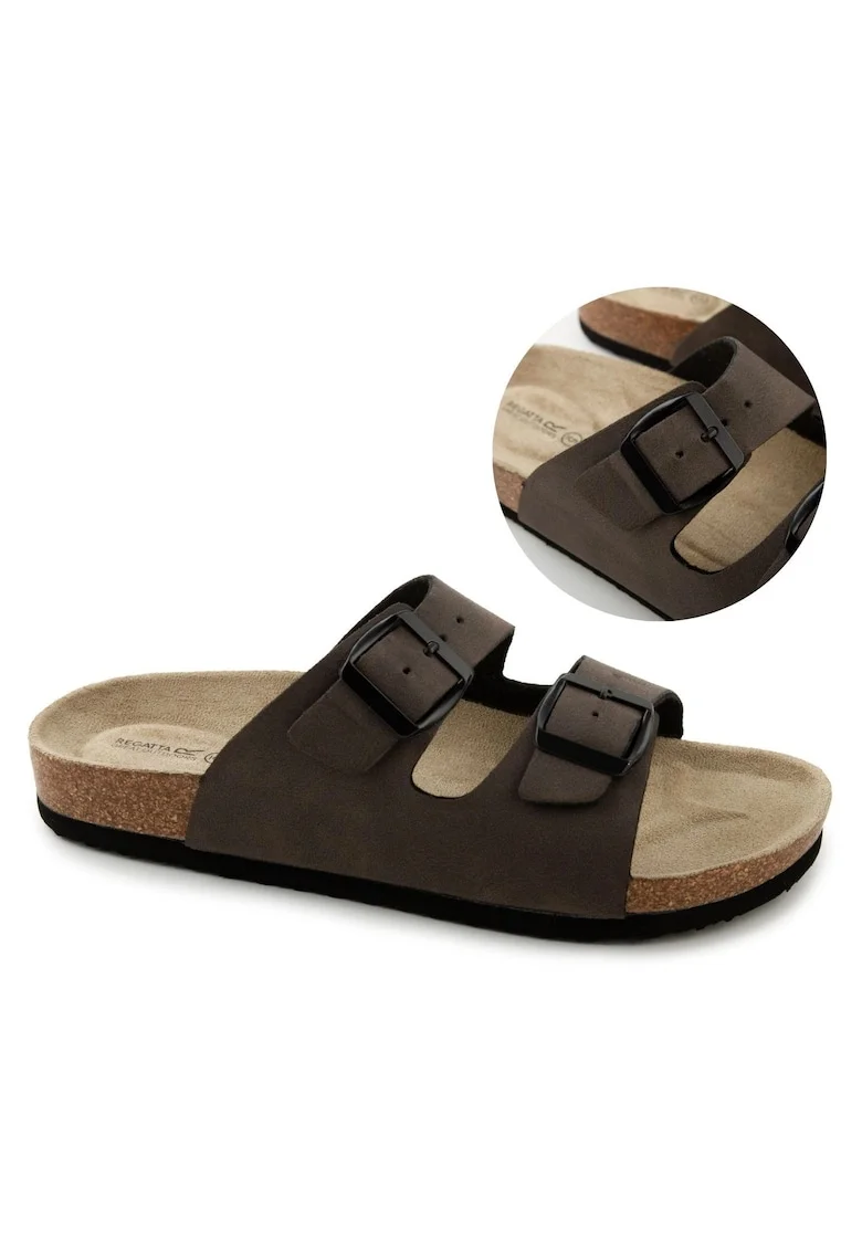 Slapi dama  Jozefina, piele vegana, culoare maro, talpa din pluta si cauciuc, design slip-on
