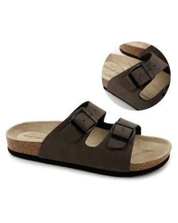 Slapi dama  Jozefina, piele vegana, culoare maro, talpa din pluta si cauciuc, design slip-on