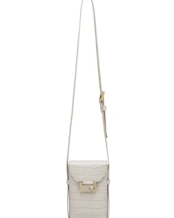 Geanta crossbody cu model piele de reptila, Alb fildes