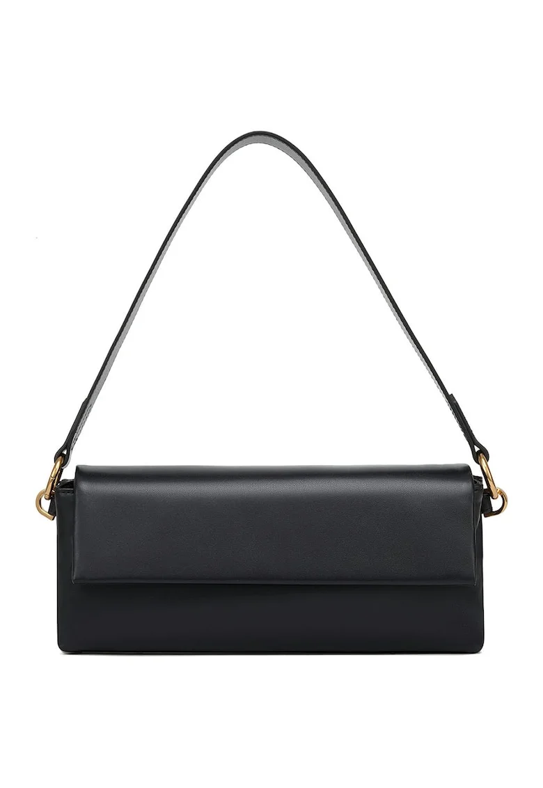 Geanta crossbody uni de piele, Negru