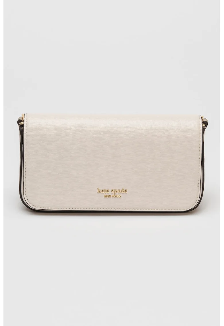 Geanta crossbody Devin Saffiano din piele, Alb fildes/Maro taupe, 10.8 x 20.3 x 5.7 cm