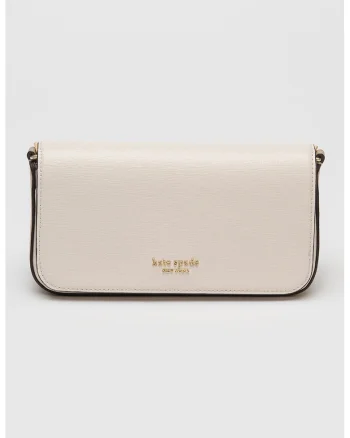 Geanta crossbody Devin Saffiano din piele, Alb fildes/Maro taupe, 10.8 x 20.3 x 5.7 cm