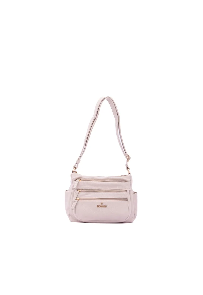 Geanta crossbody din piele ecologica cu detaliu logo, Bej deschis