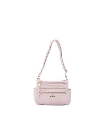 Geanta crossbody din piele ecologica cu detaliu logo, Bej deschis
