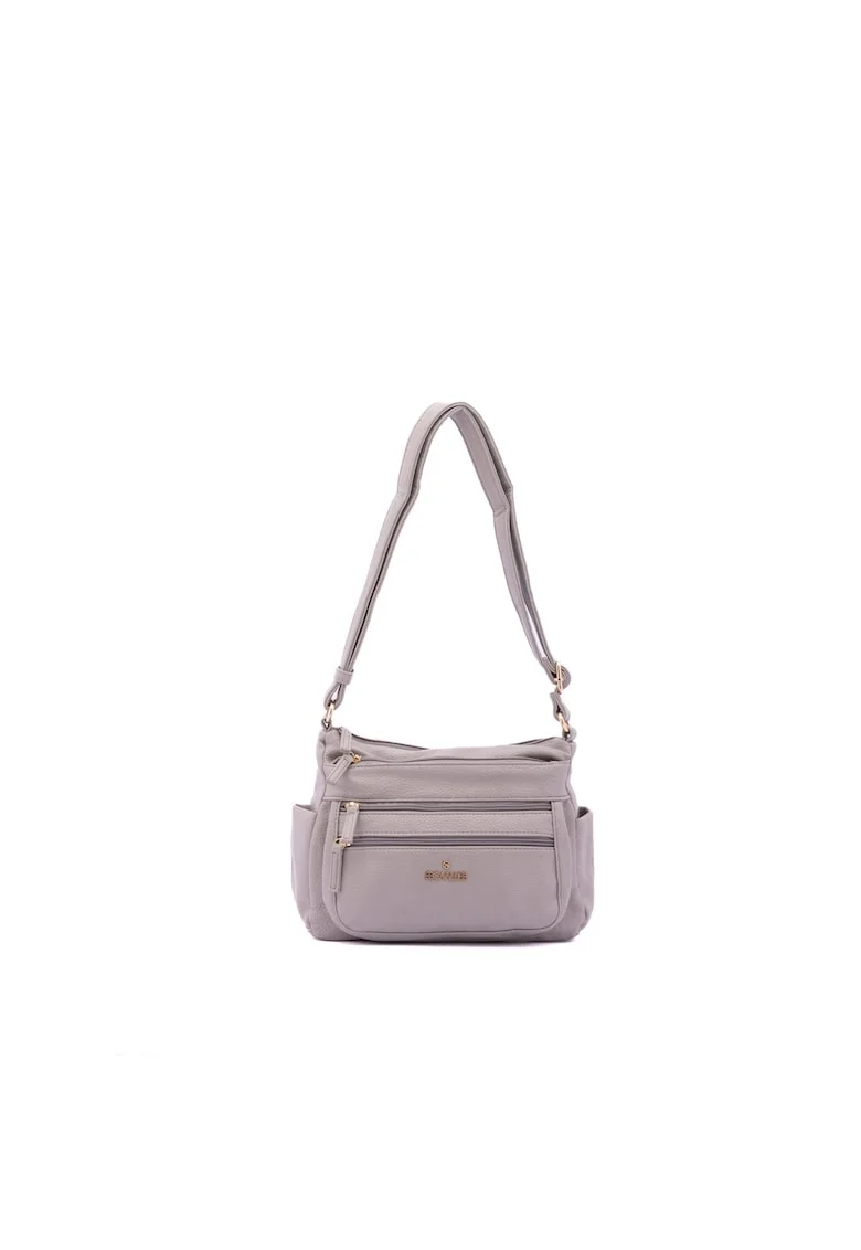 Geanta crossbody din piele ecologica cu detaliu logo, Gri deschis
