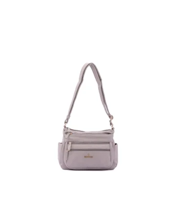 Geanta crossbody din piele ecologica cu detaliu logo, Gri deschis