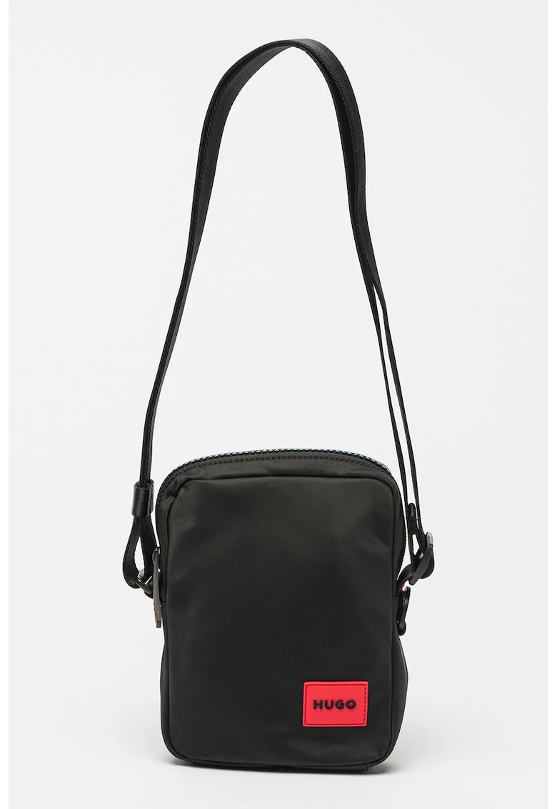 Geanta crossbody cu aplicatie logo, Negru