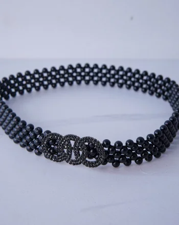 Curea elastica Pearly, catarama metalica decorativa si perle, Olimpic Negru