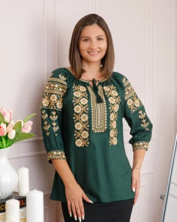 Bluza verde cu motiv floral crem Iolanda 01
