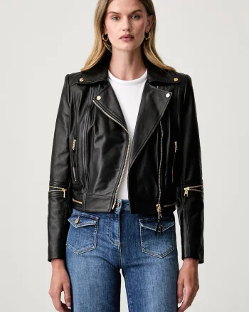Elisabetta Franchi geacă de biker pentru femei din piele