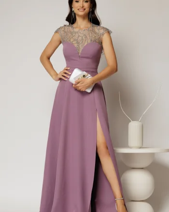 Rochie DY Fashion lunga lila de seara cu aplicatii la bust