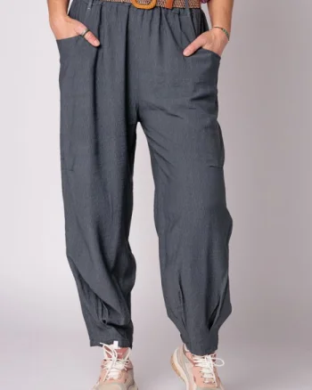 Pantaloni gri, masura mare, cu curea, din vascoza