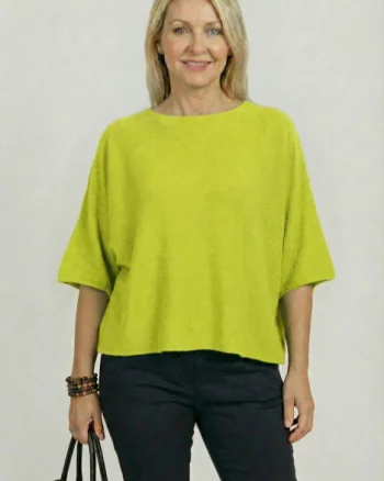 Pulover versatil cu maneca fluture din vascoza, galben lime