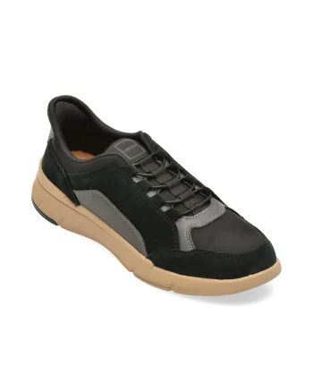 Pantofi sport GEOX negri, U659KA, din material textil si piele naturala