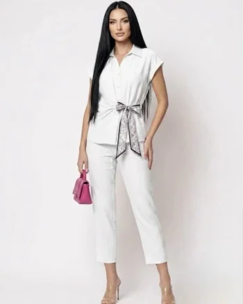 Compleu dama format din doua piese pantaloni vaporosi si camasa cu design deosebit