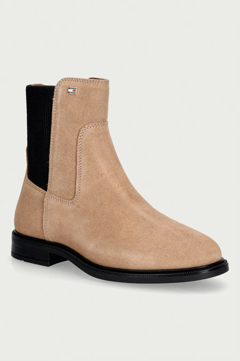 Tommy Hilfiger ghete scurte pentru femei din piele întoarsă ENAMEL FLAG SUEDE ANKLE CHELSEA