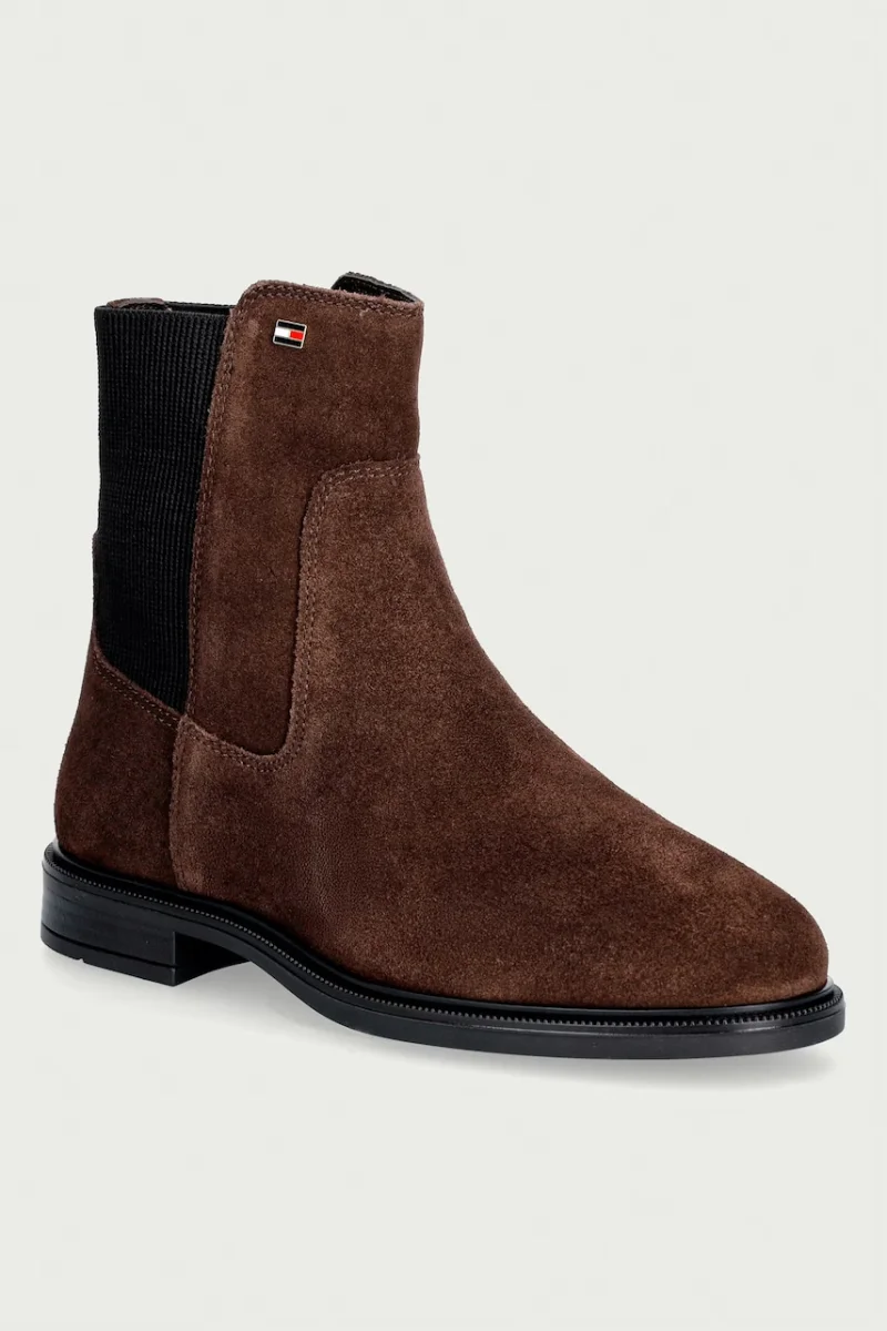 Tommy Hilfiger ghete scurte pentru femei din piele întoarsă ENAMEL FLAG SUEDE ANKLE CHELSEA