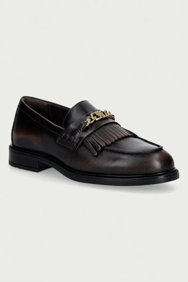 Tommy Hilfiger mocasini pentru femei din piele TH CHAIN FRINGE LEATHER LOAFER