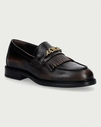 Tommy Hilfiger mocasini pentru femei din piele TH CHAIN FRINGE LEATHER LOAFER