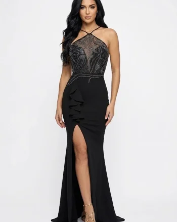 Rochie luga cu slit pe picior decorata cu dantela