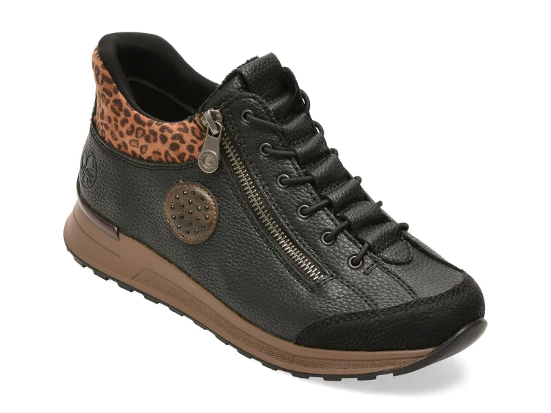 Ghete RIEKER negre, N1457, din piele ecologica