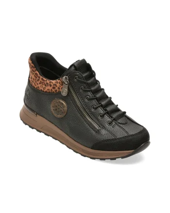 Ghete RIEKER negre, N1457, din piele ecologica