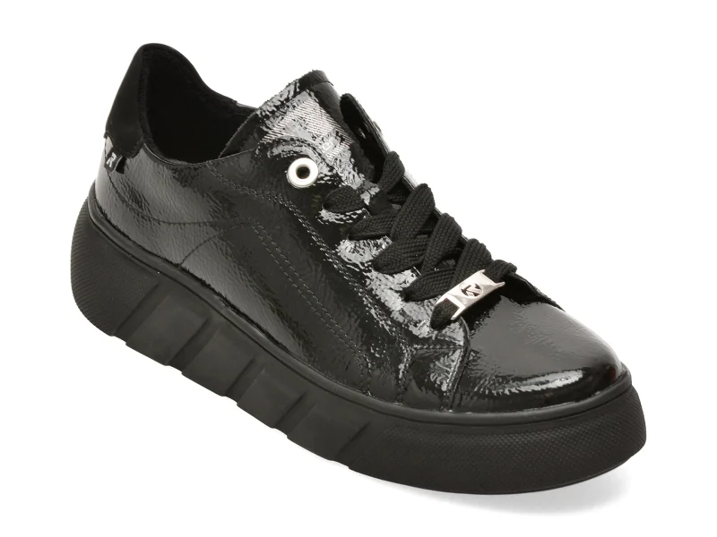 Pantofi sport RIEKER negri, W2601, din piele naturala lacuita