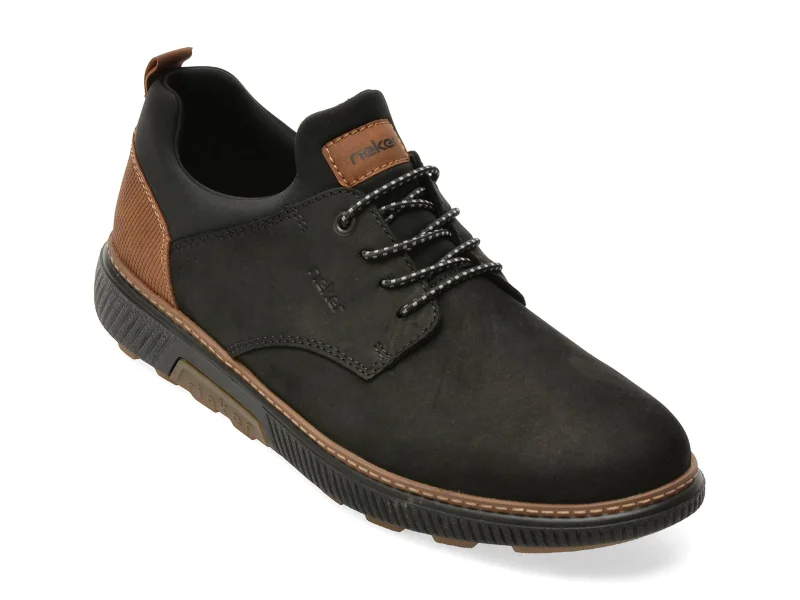 Pantofi RIEKER negri, B3360, din piele intoarsa