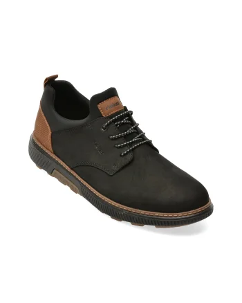 Pantofi RIEKER negri, B3360, din piele intoarsa