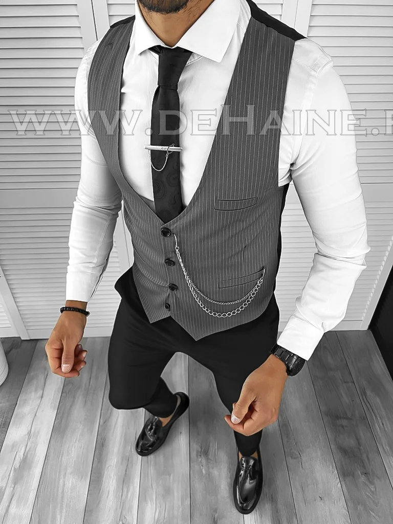 Vesta barbati eleganta slim fit gri B8143 M4-4.1